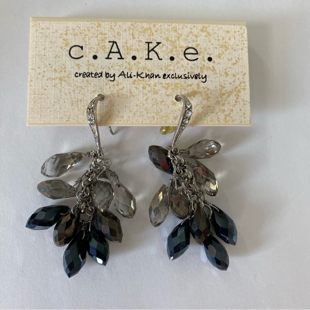 Silver and Smokey Dark Blue- Black Dangle Earrings